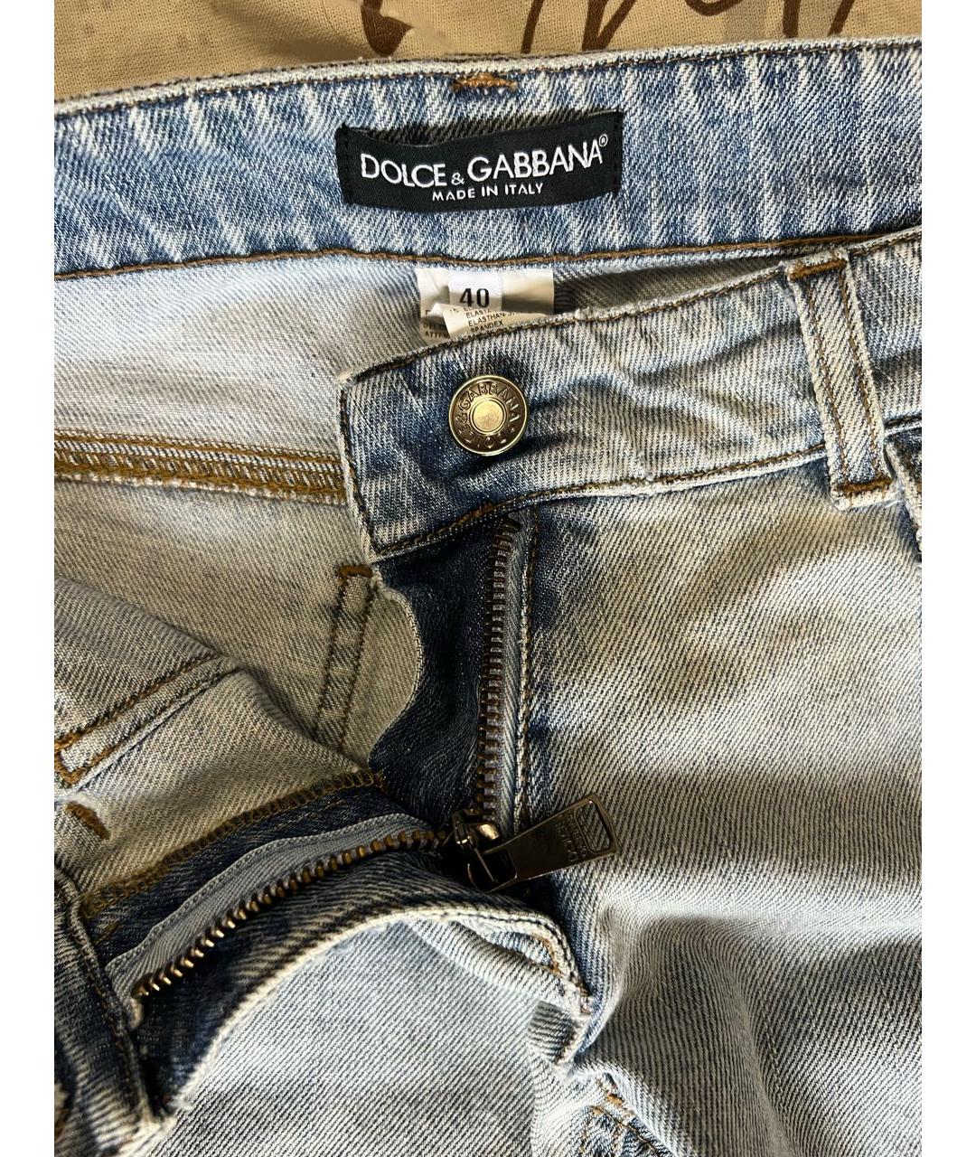 DOLCE&GABBANA Голубые хлопковые прямые джинсы, фото 4