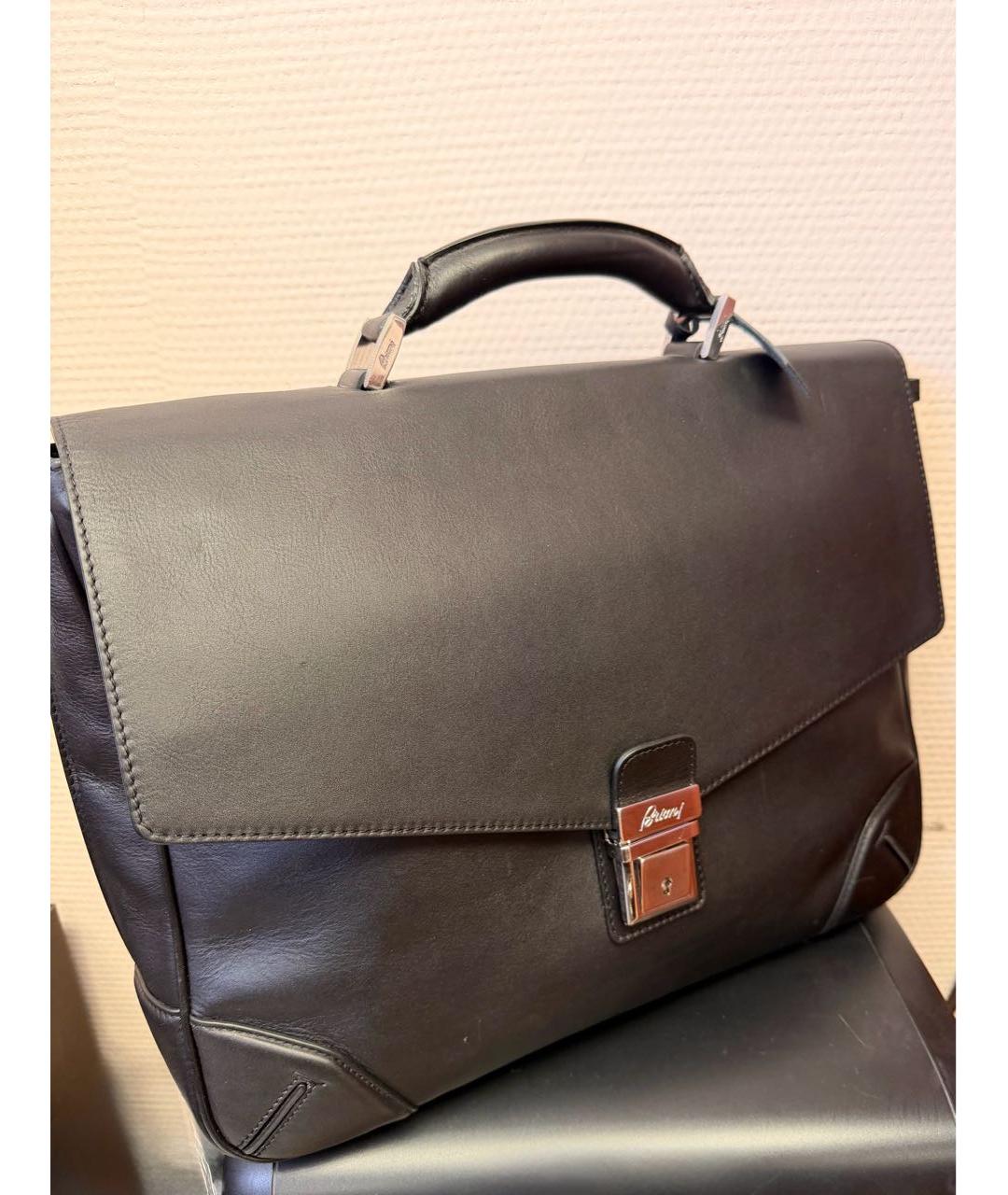 BRIONI Черный кожаный портфель, фото 3