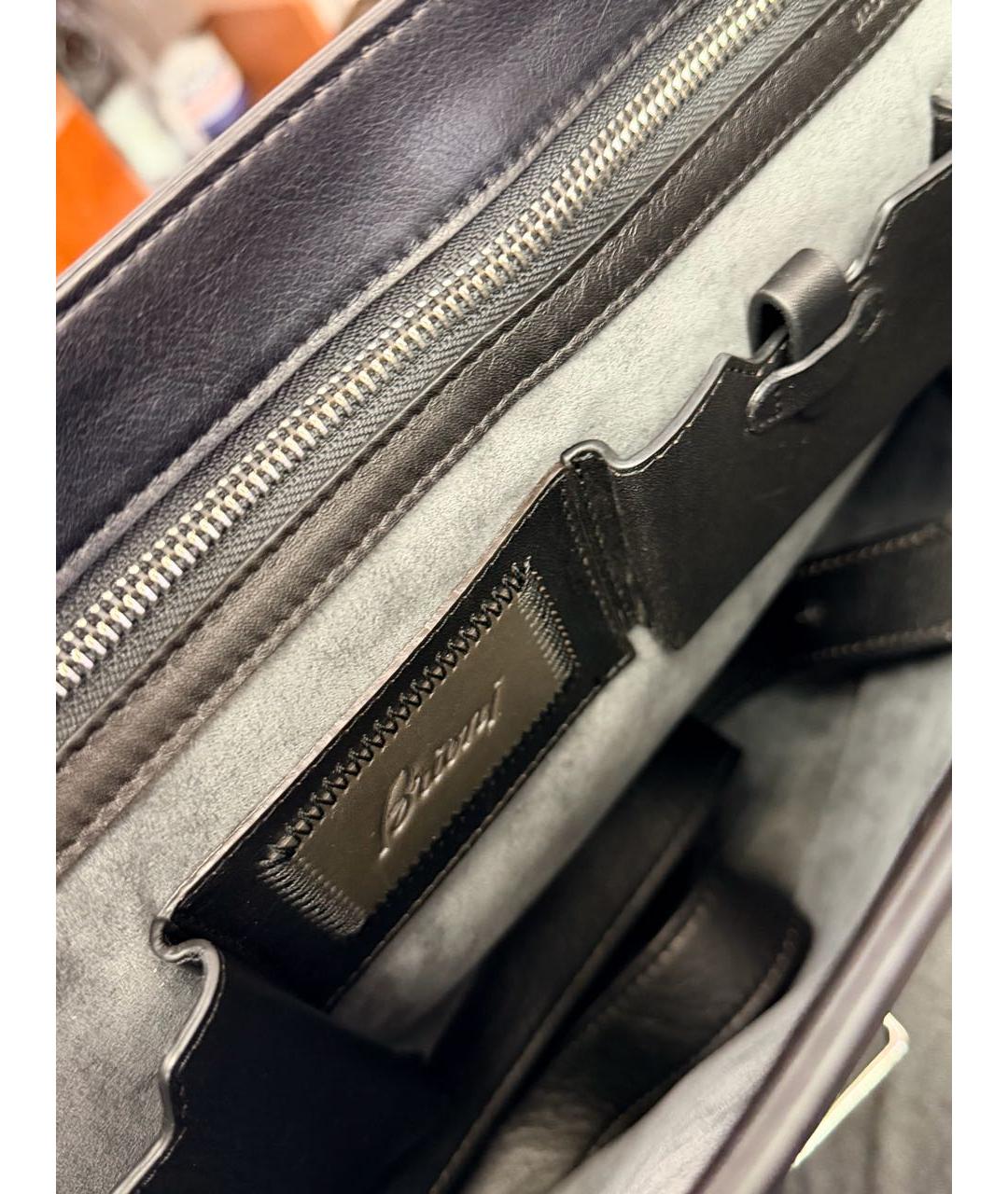 BRIONI Черный кожаный портфель, фото 8