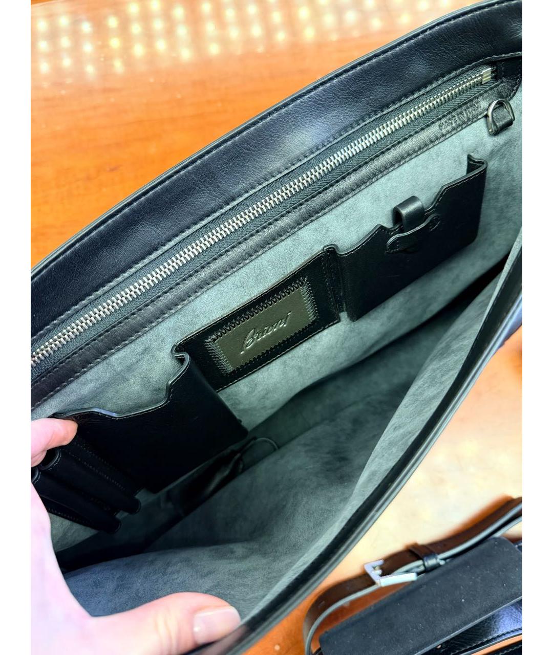BRIONI Черный кожаный портфель, фото 5