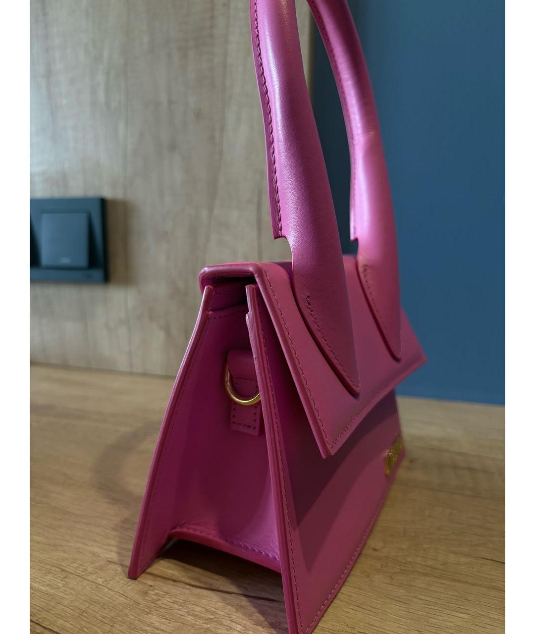JACQUEMUS Розовая кожаная сумка с короткими ручками, фото 2