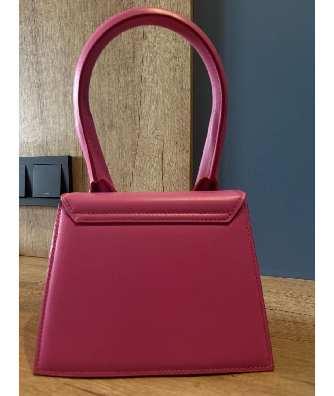 JACQUEMUS Розовая кожаная сумка с короткими ручками, фото 3