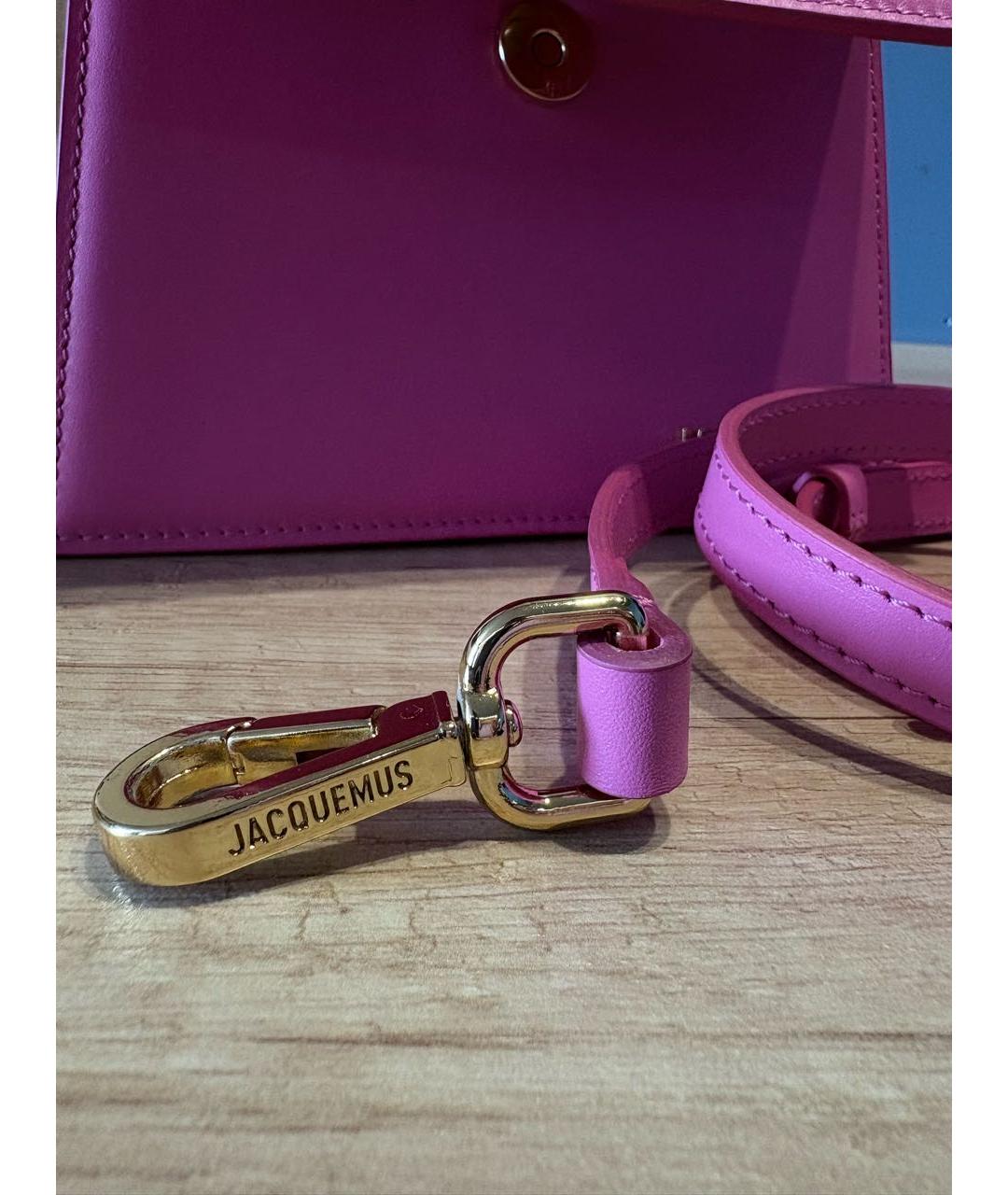 JACQUEMUS Розовая кожаная сумка с короткими ручками, фото 8