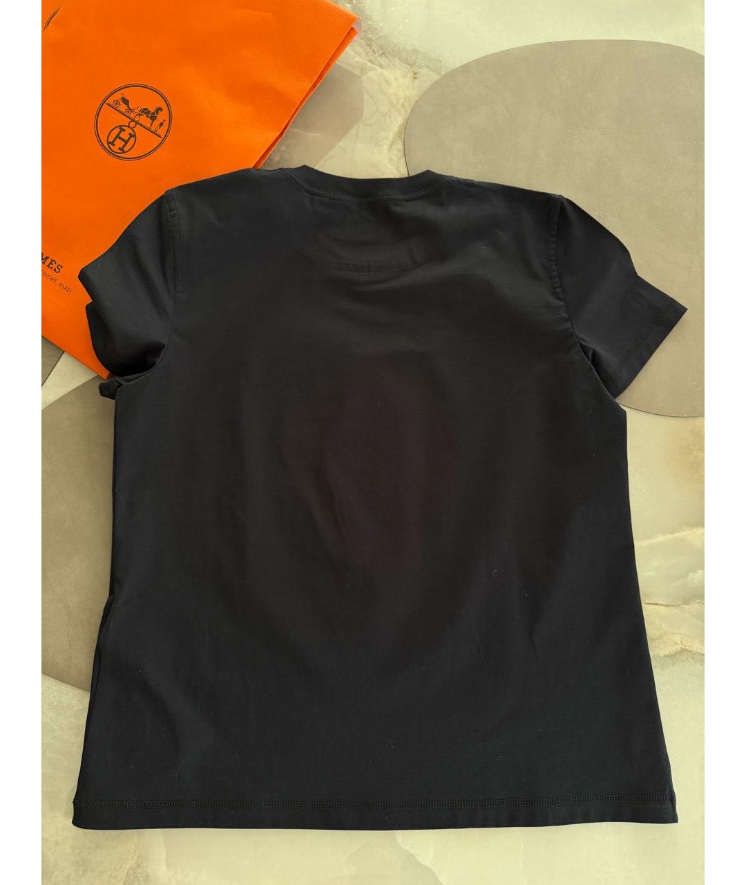HERMES Черная хлопковая футболка, фото 2