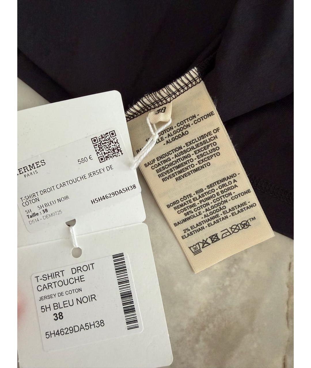 HERMES Черная хлопковая футболка, фото 3