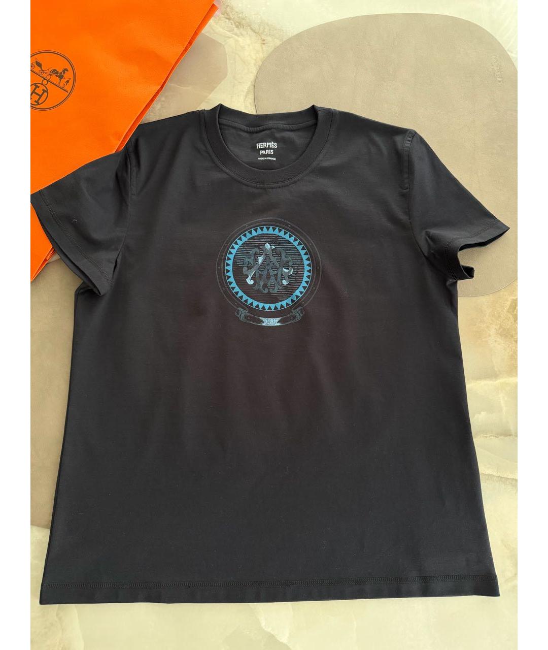 HERMES Черная хлопковая футболка, фото 4