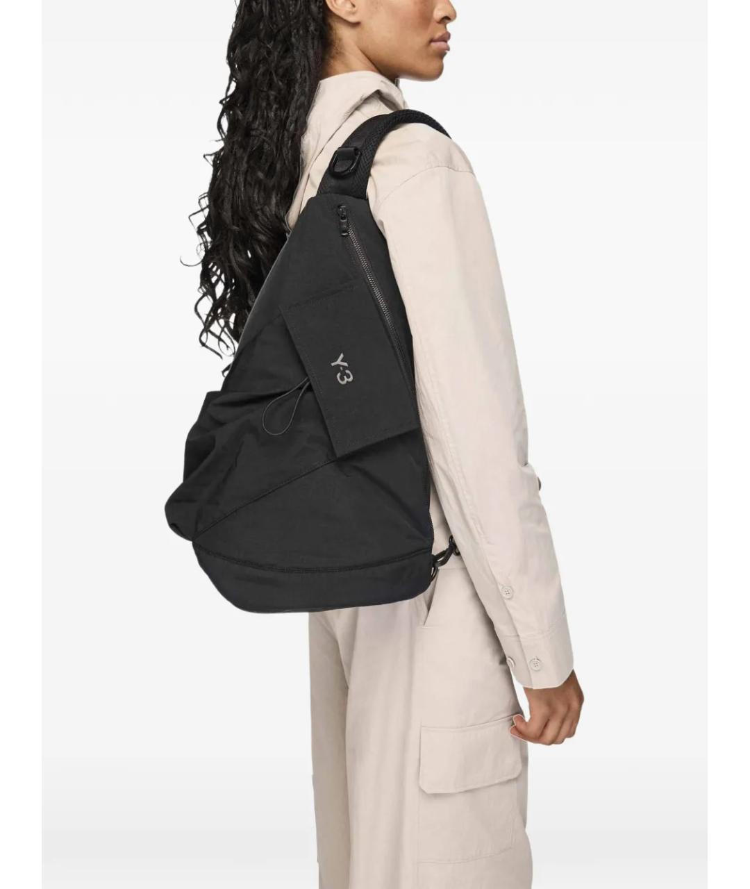 Y-3 Черная синтетическая сумка через плечо, фото 3
