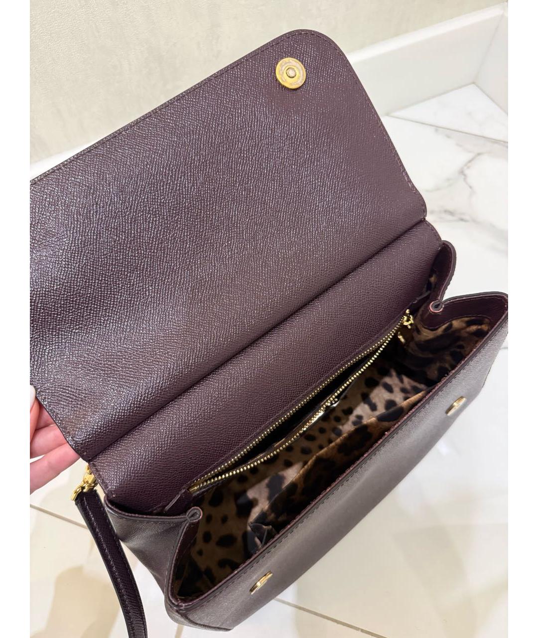 DOLCE&GABBANA Бордовая кожаная сумка с короткими ручками, фото 4