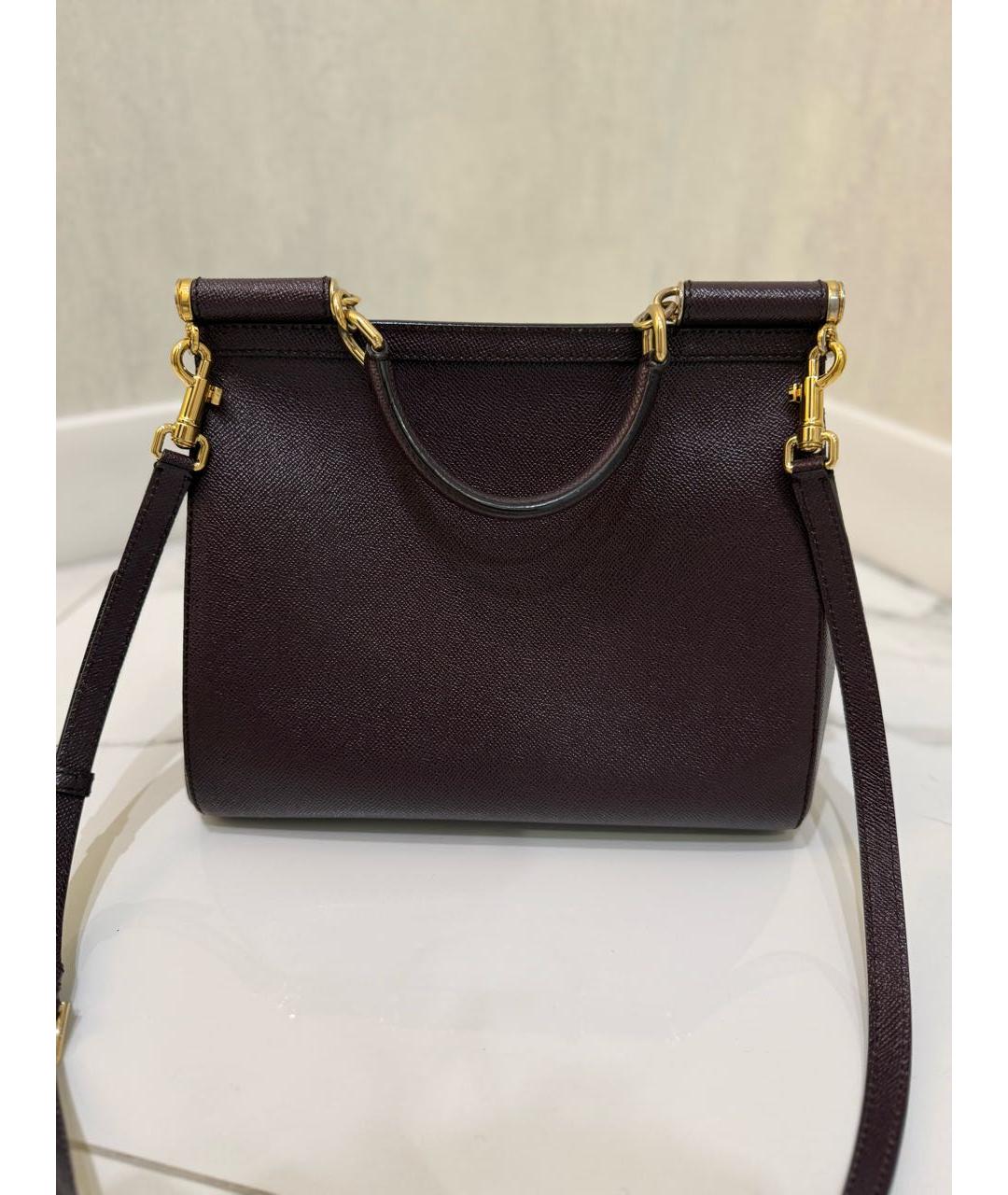 DOLCE&GABBANA Бордовая кожаная сумка с короткими ручками, фото 3