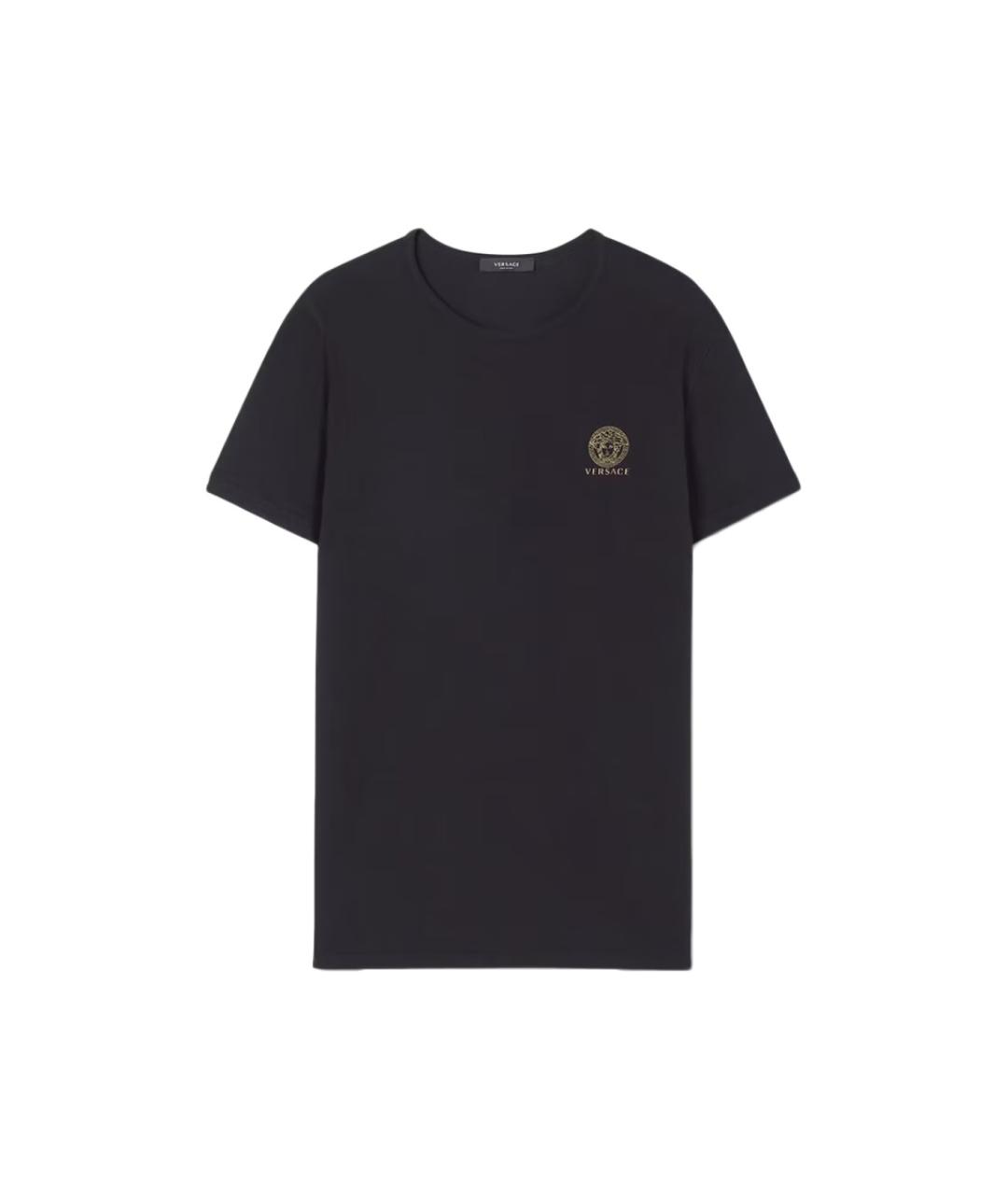 VERSACE Черная хлопко-эластановая футболка, фото 2