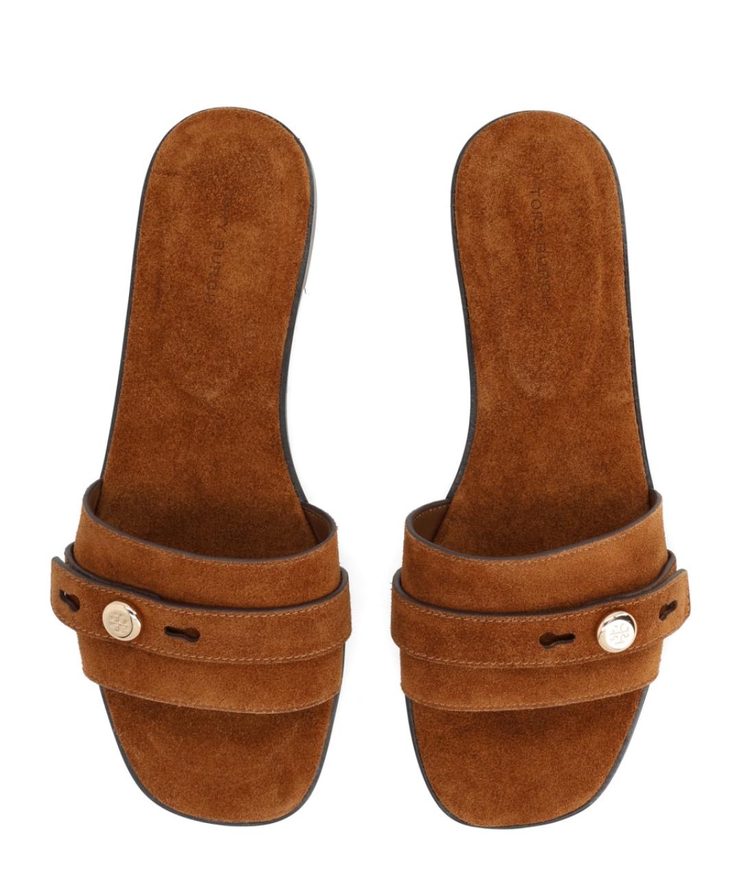 TORY BURCH Коричневые замшевые шлепанцы, фото 5