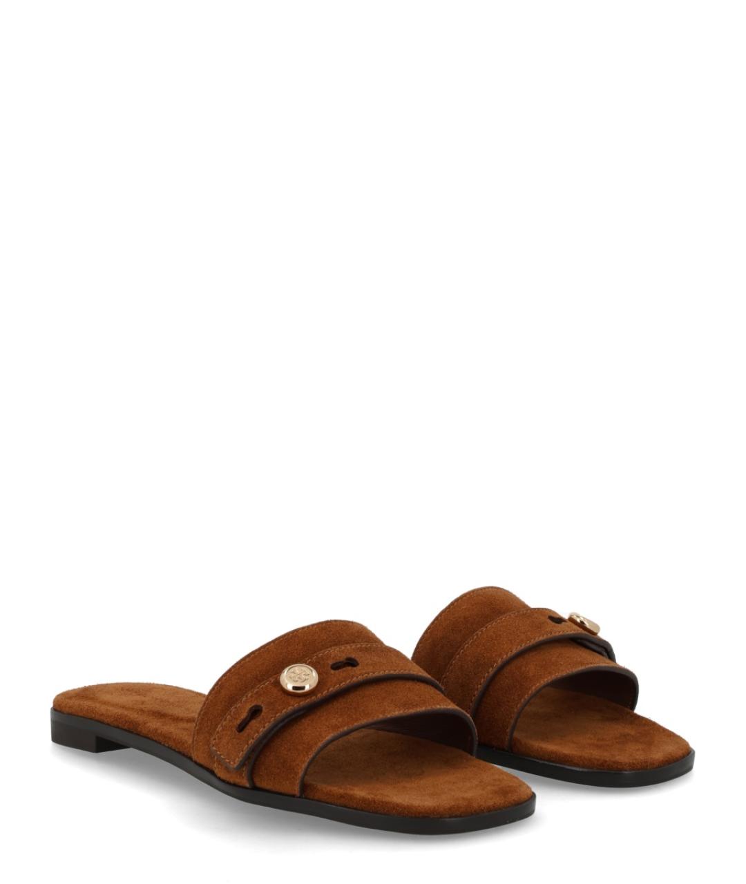 TORY BURCH Коричневые замшевые шлепанцы, фото 2