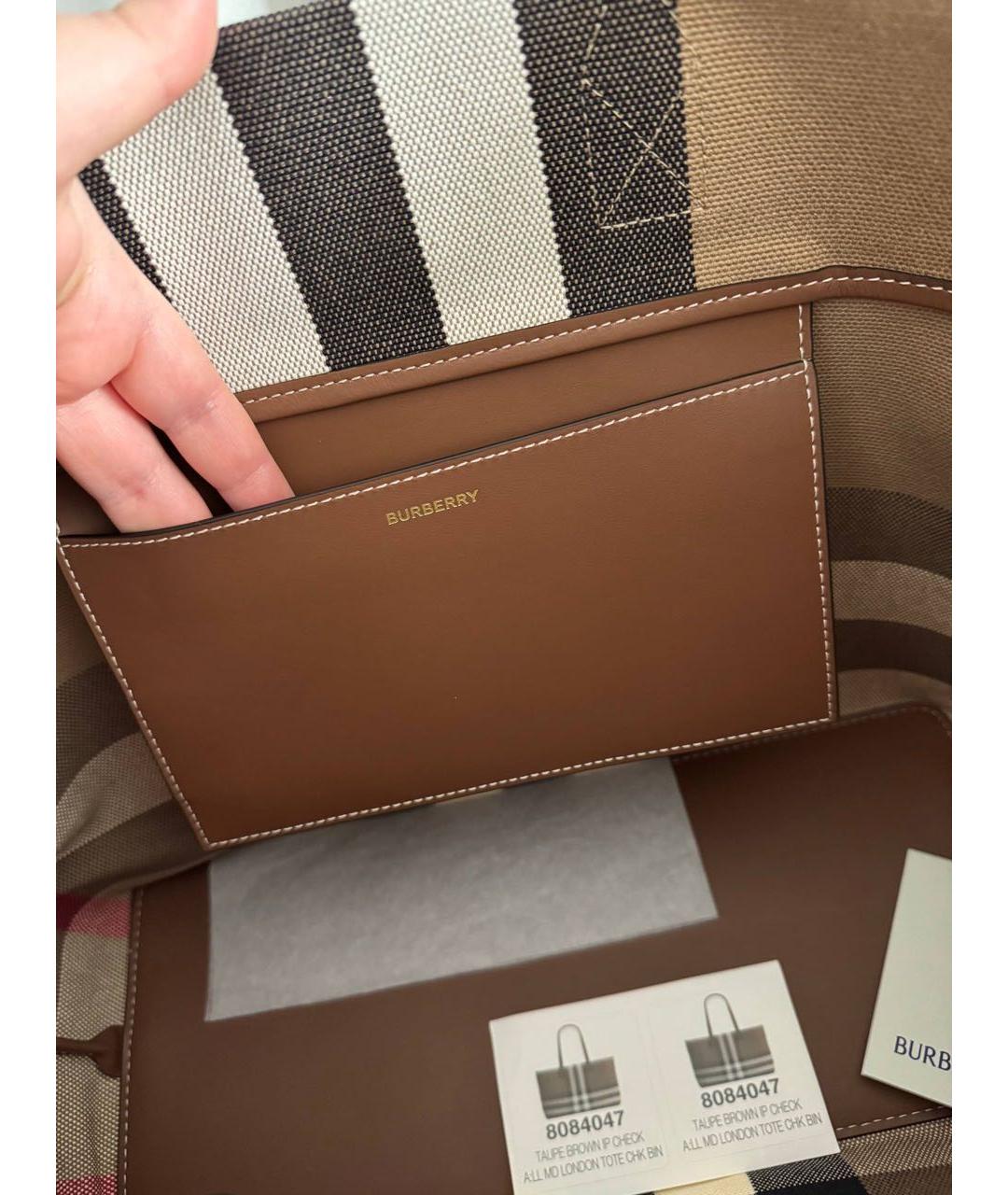 BURBERRY Коричневая кожаная сумка тоут, фото 5