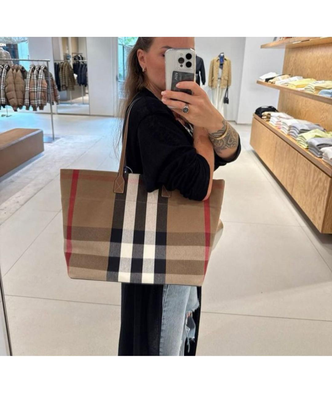 BURBERRY Коричневая кожаная сумка тоут, фото 7