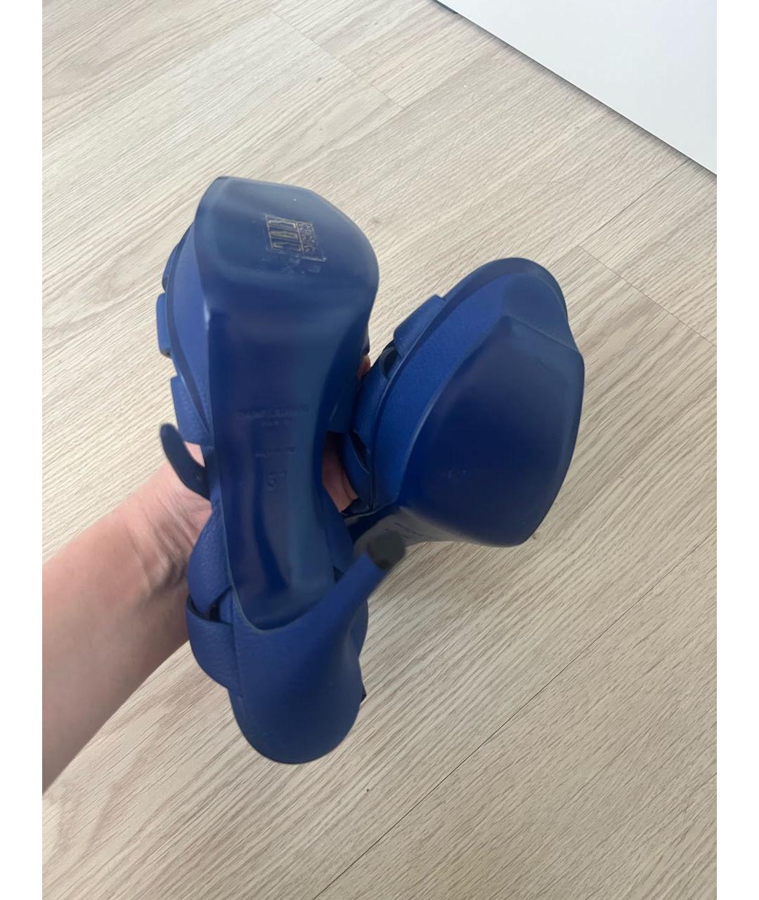 SAINT LAURENT Синие кожаные босоножки, фото 6