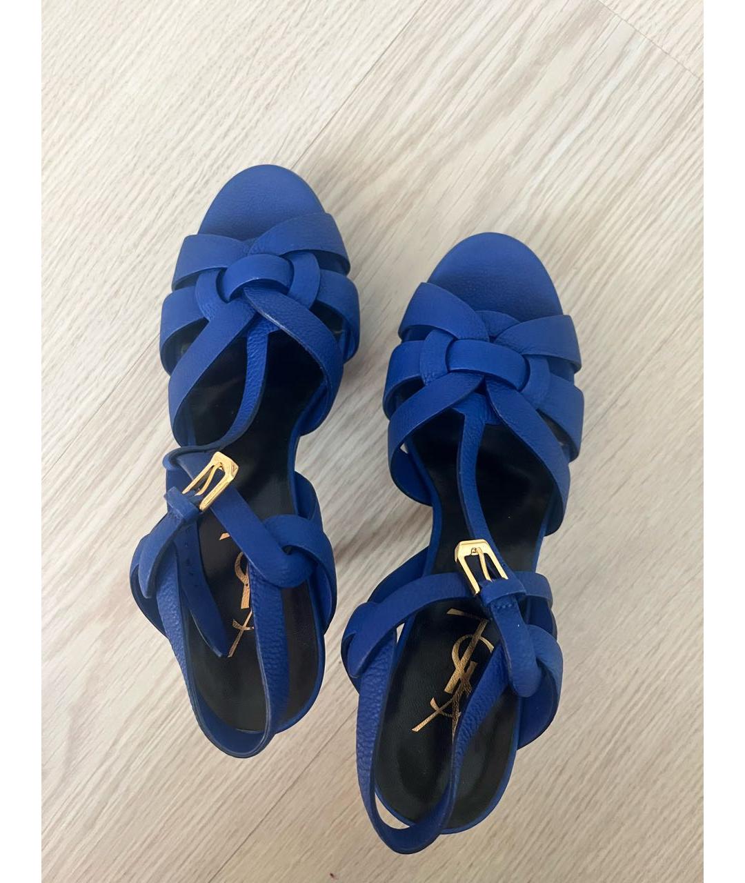 SAINT LAURENT Синие кожаные босоножки, фото 5