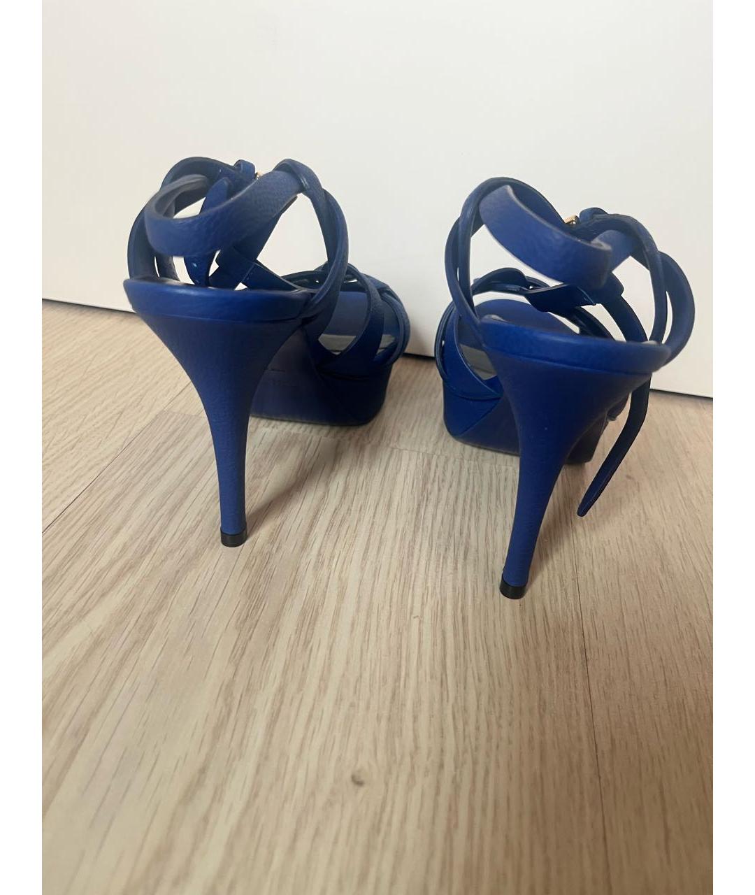 SAINT LAURENT Синие кожаные босоножки, фото 3