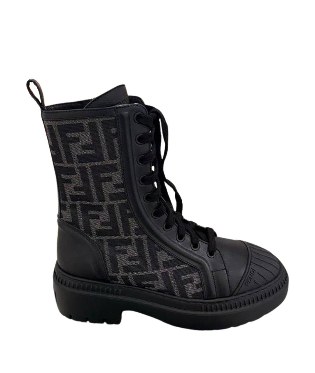 FENDI Черные кожаные ботинки, фото 1