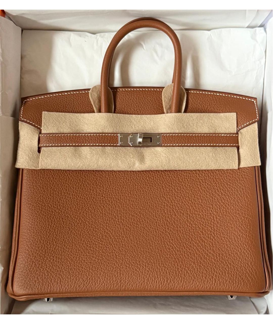 HERMES Коричневая кожаная сумка с короткими ручками, фото 2