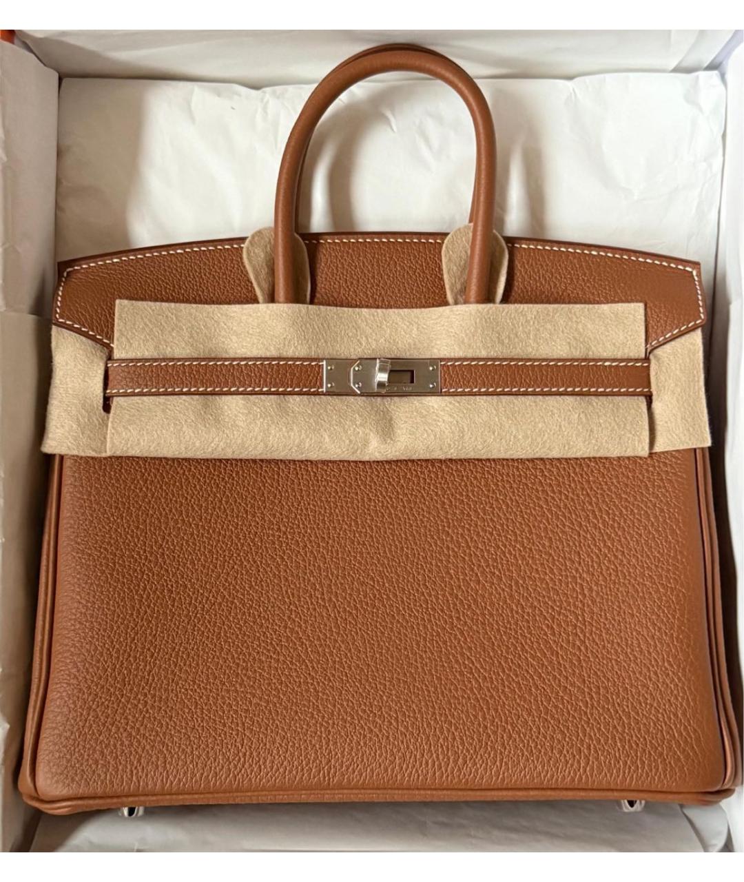 HERMES Коричневая кожаная сумка с короткими ручками, фото 3