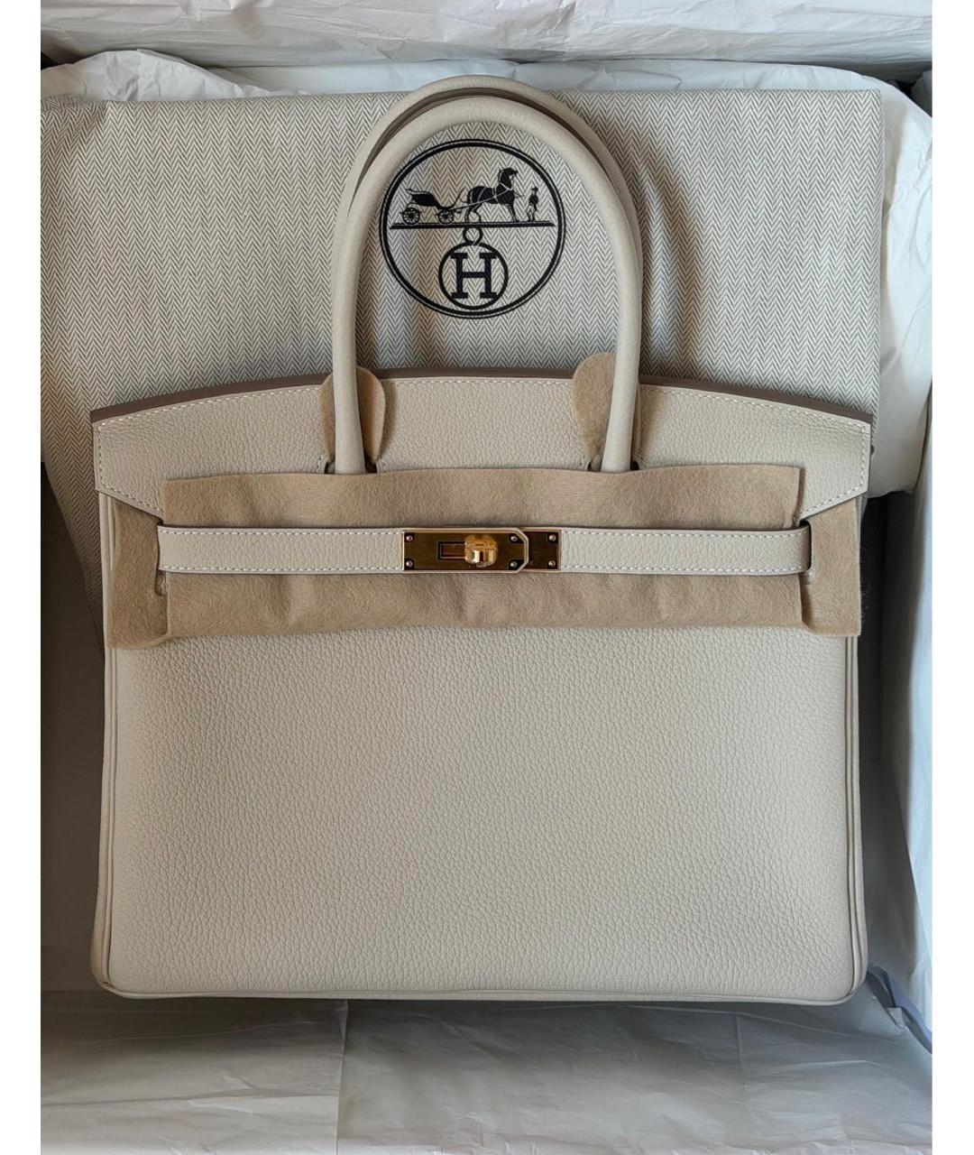 HERMES Белая кожаная сумка с короткими ручками, фото 3