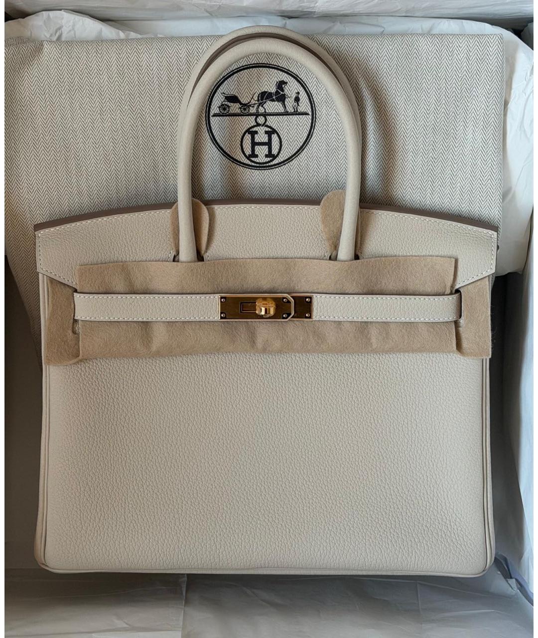 HERMES Белая кожаная сумка с короткими ручками, фото 2