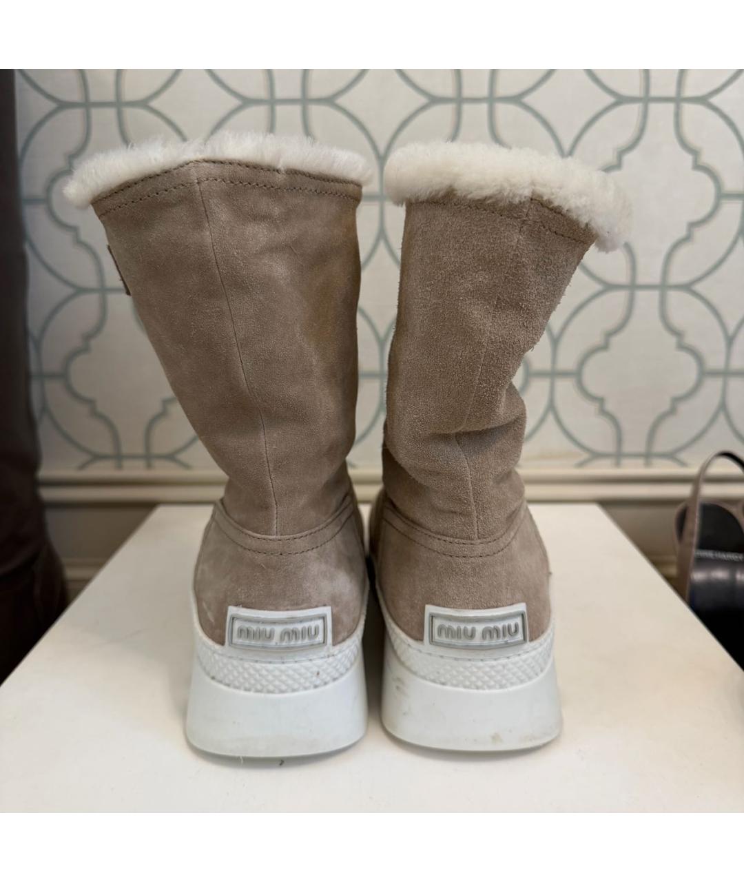 MIU MIU Бежевые замшевые полусапоги, фото 4