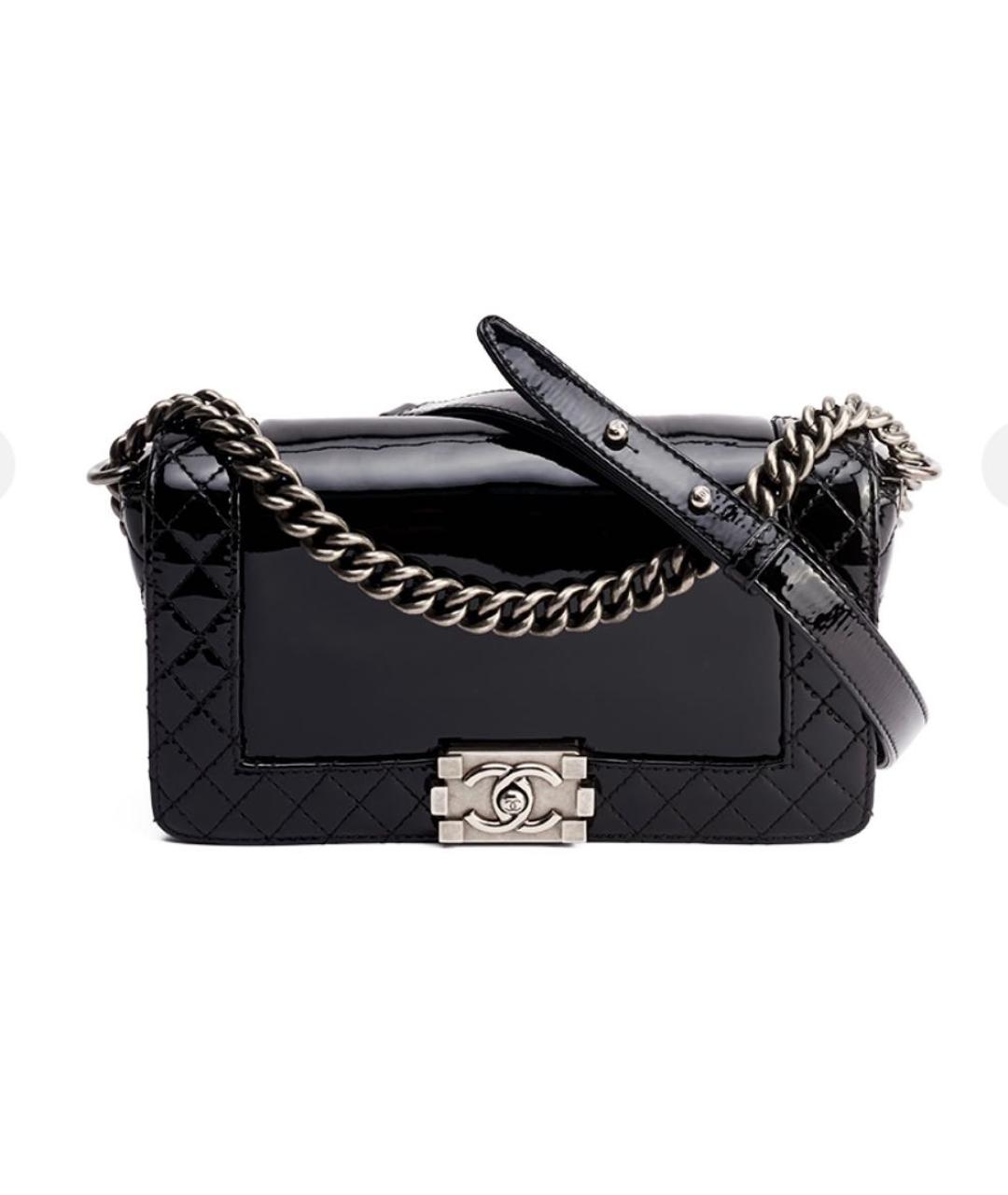 CHANEL Черная сумка через плечо из лакированной кожи, фото 9
