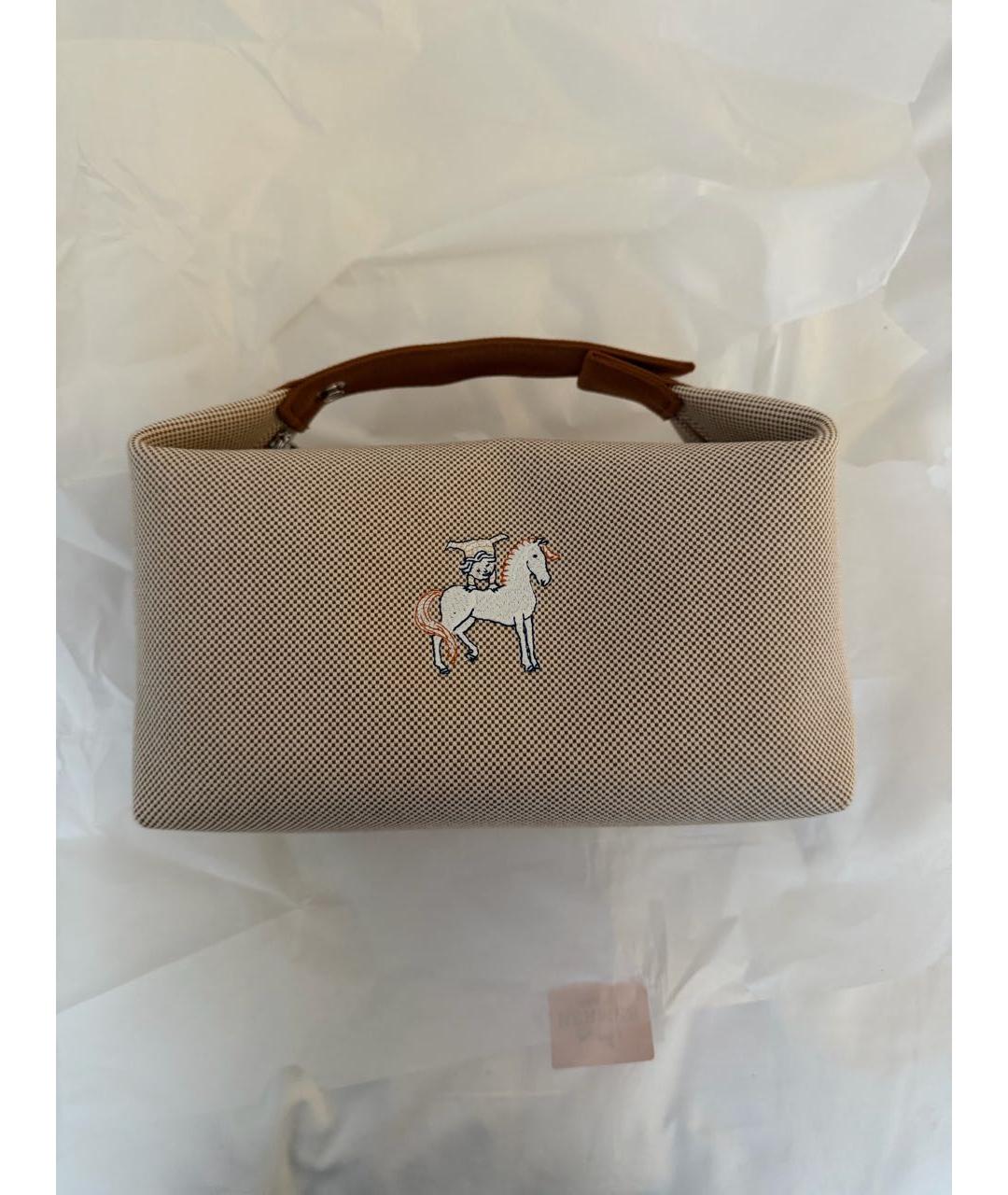 HERMES Бежевая тканевая косметичка, фото 2