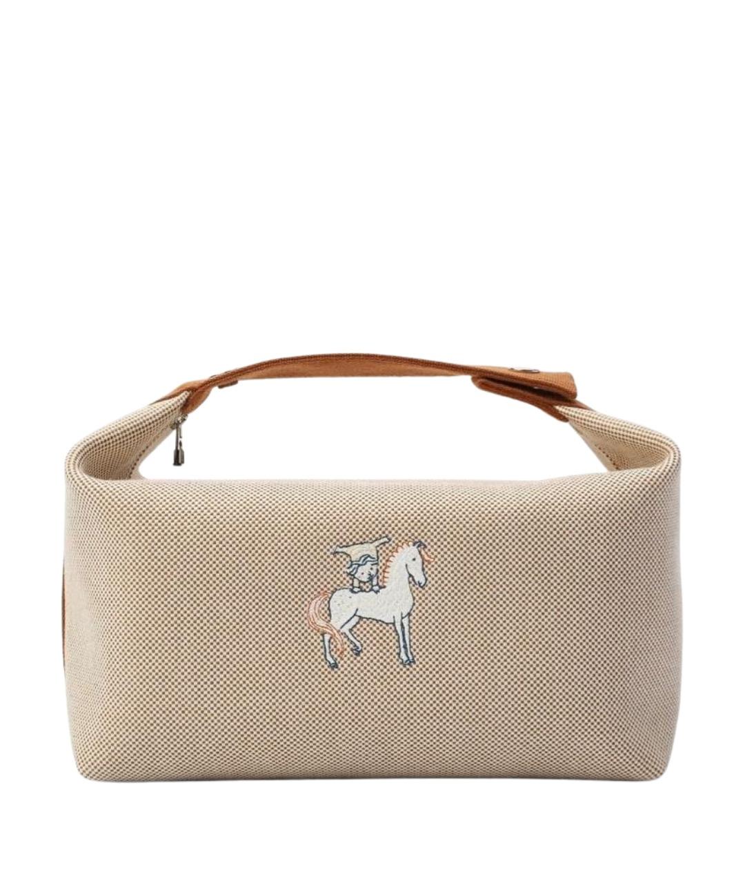 HERMES Бежевая тканевая косметичка, фото 1