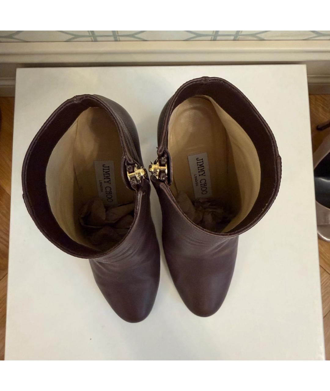 JIMMY CHOO Коричневые кожаные ботильоны, фото 3