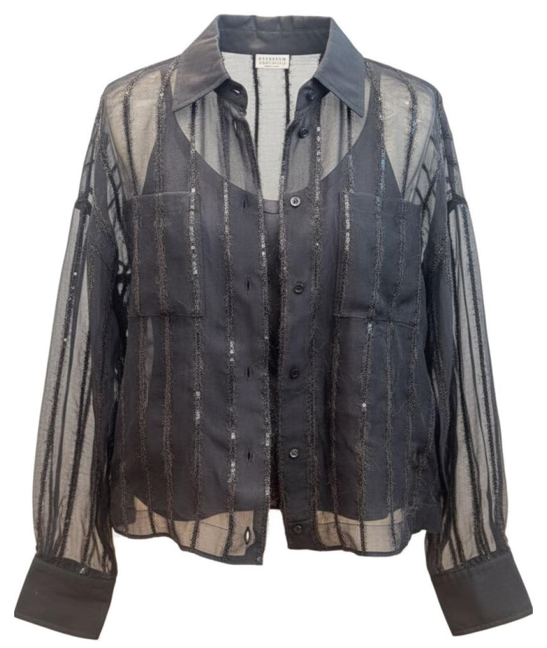 BRUNELLO CUCINELLI Антрацитовая шелковая блузы, фото 5