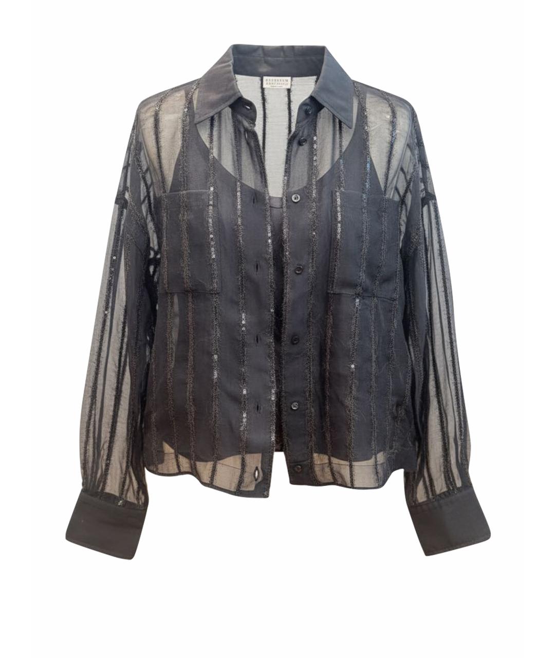 BRUNELLO CUCINELLI Антрацитовая шелковая блузы, фото 1