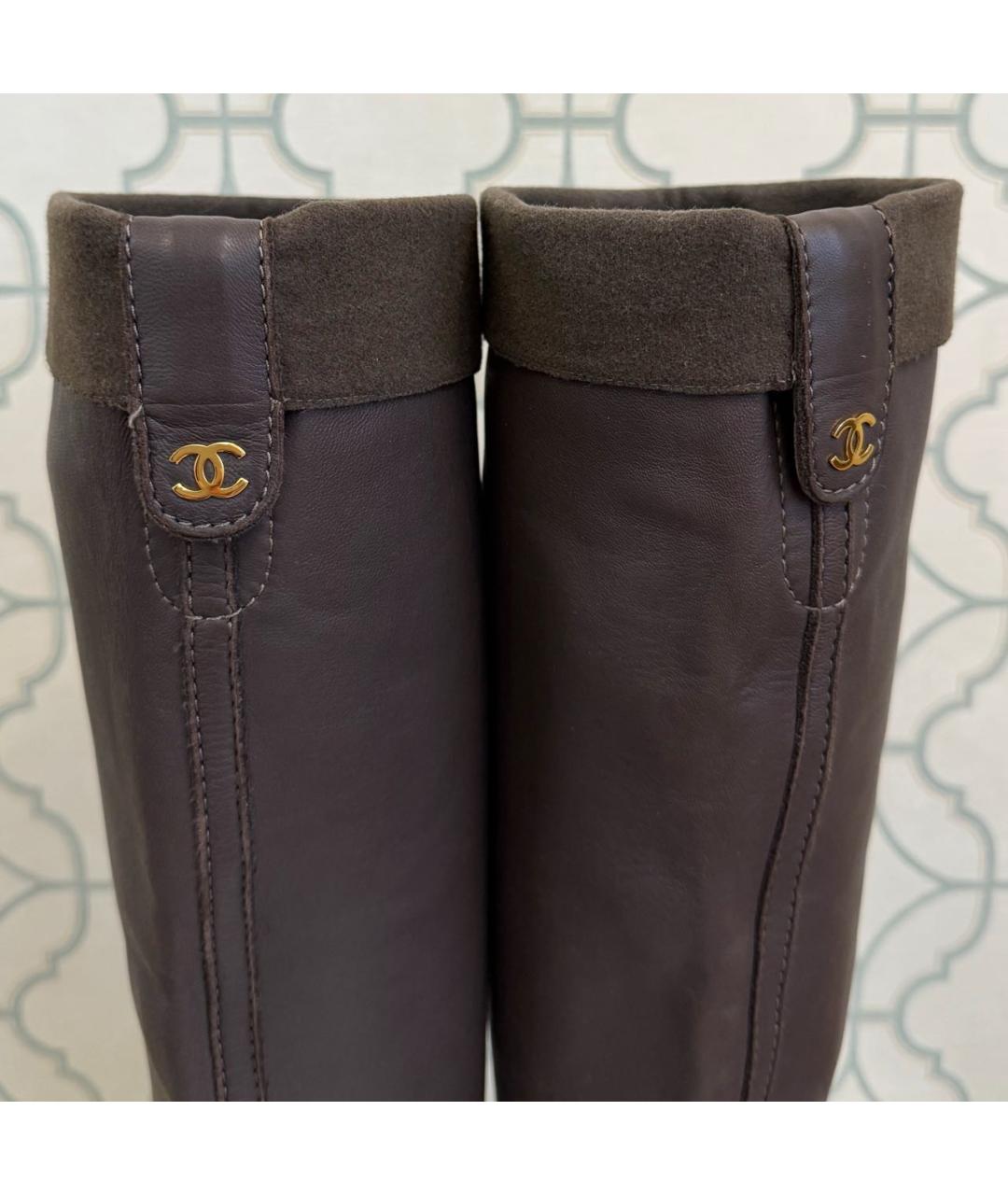 CHANEL Коричневые кожаные сапоги, фото 8
