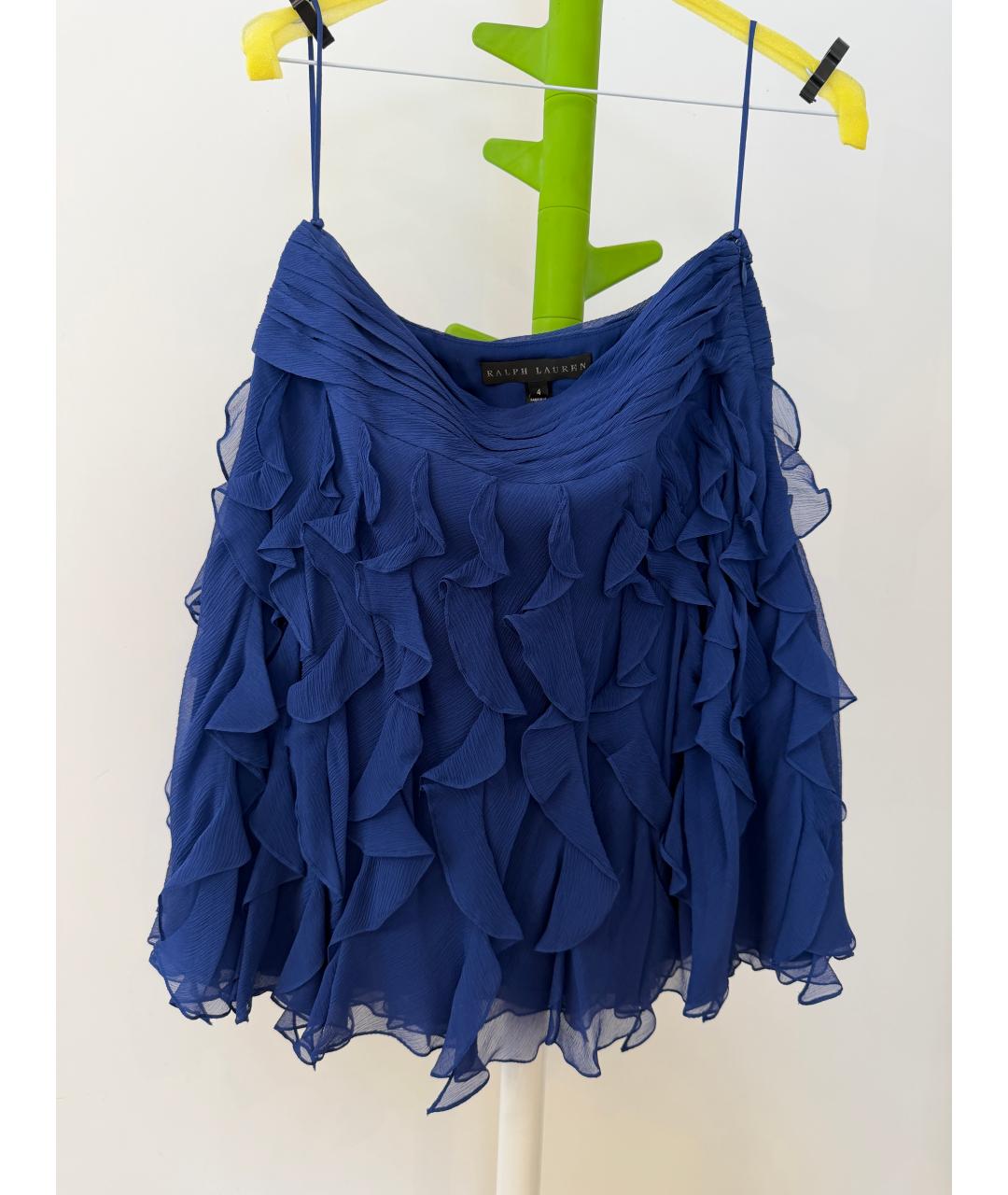 RALPH LAUREN Темно-синяя шелковая юбка мини, фото 2