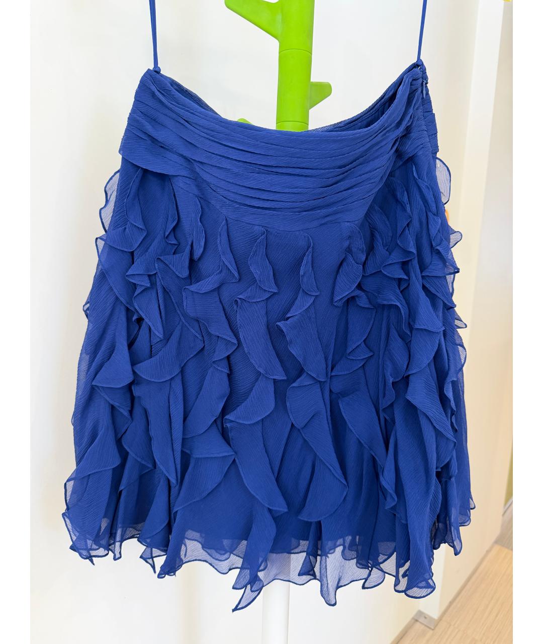 RALPH LAUREN Темно-синяя шелковая юбка мини, фото 6