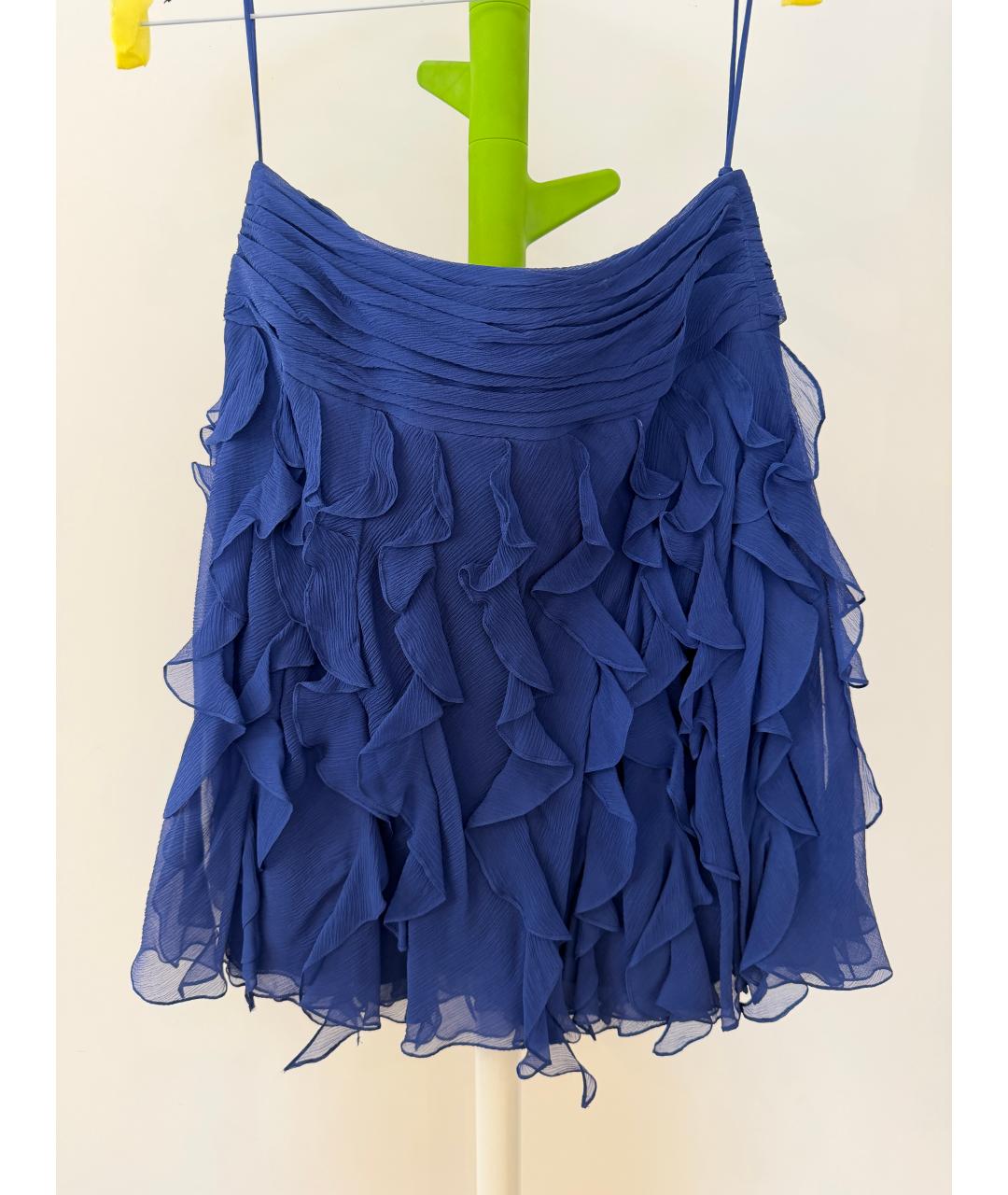 RALPH LAUREN Темно-синяя шелковая юбка мини, фото 3