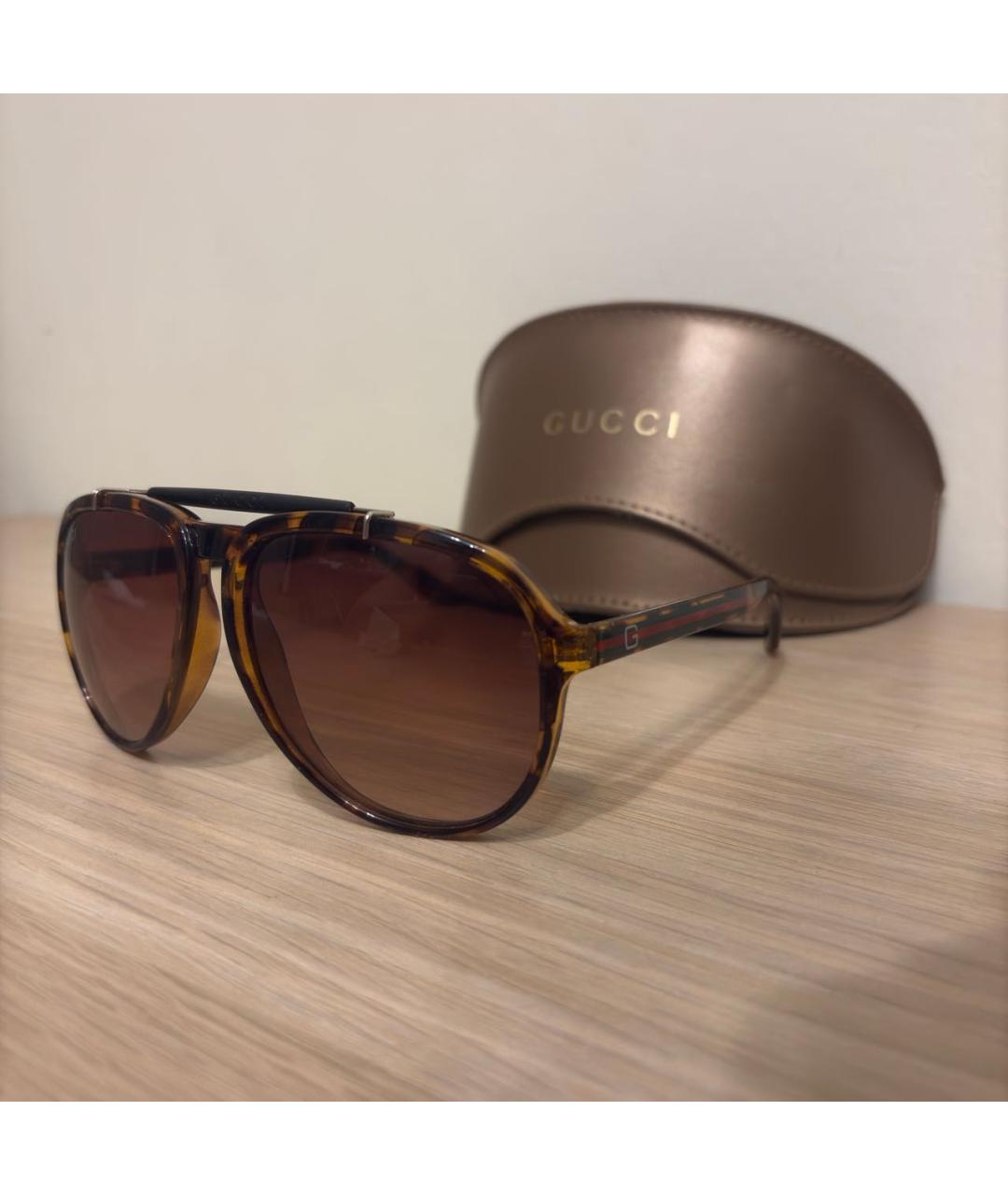 GUCCI Коричневые пластиковые солнцезащитные очки, фото 2