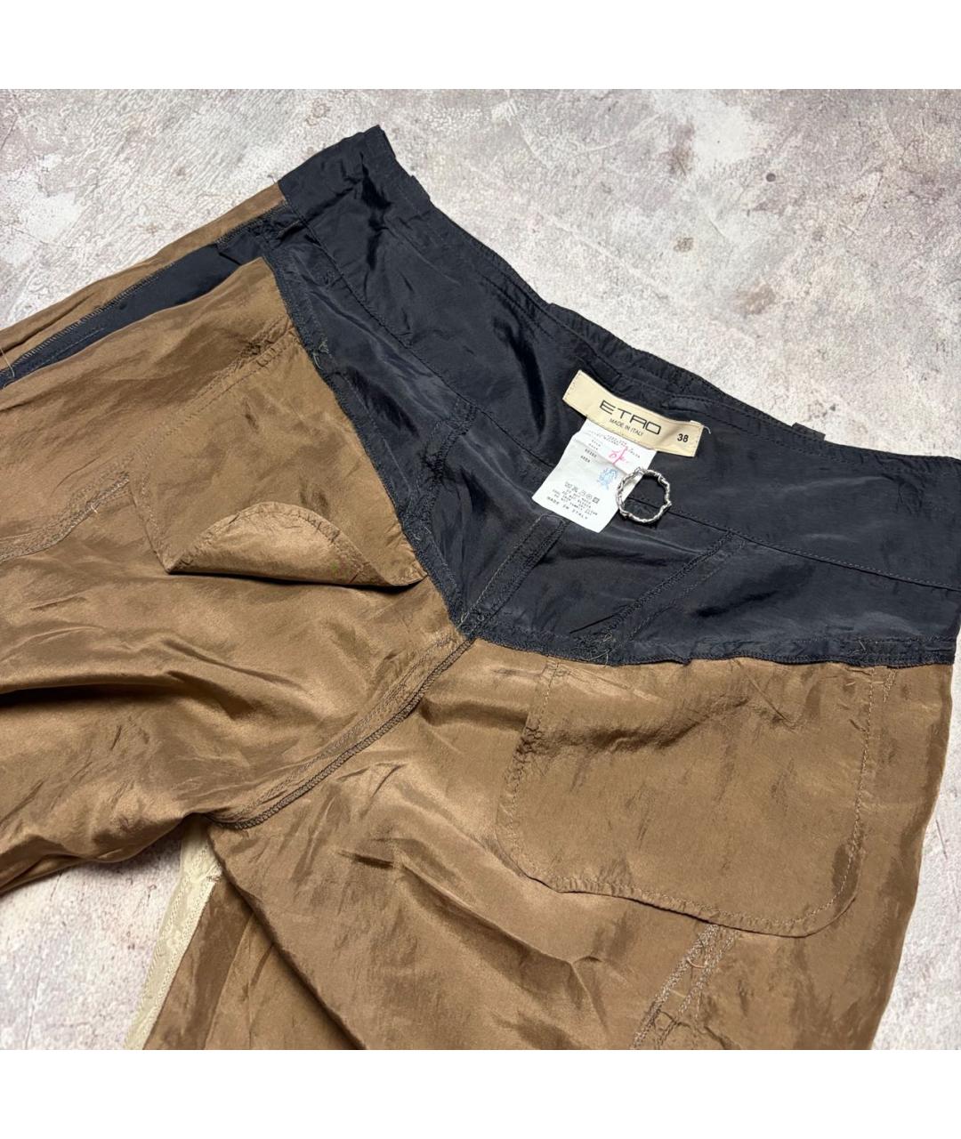 ETRO Коричневые шелковые брюки широкие, фото 3