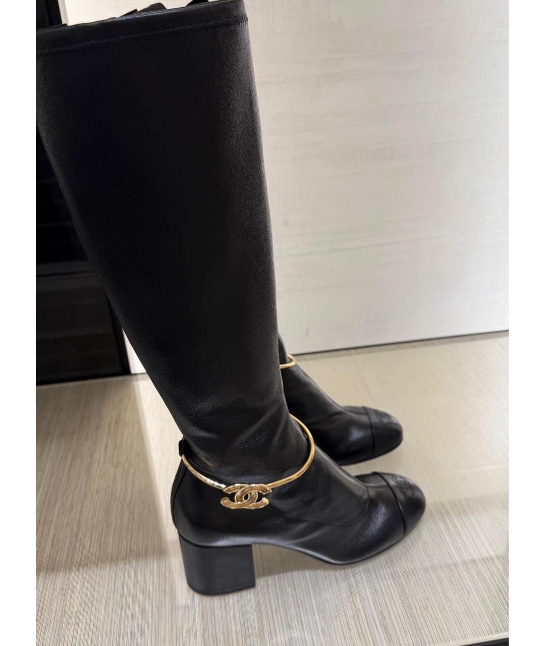 CHANEL Черные кожаные сапоги, фото 3