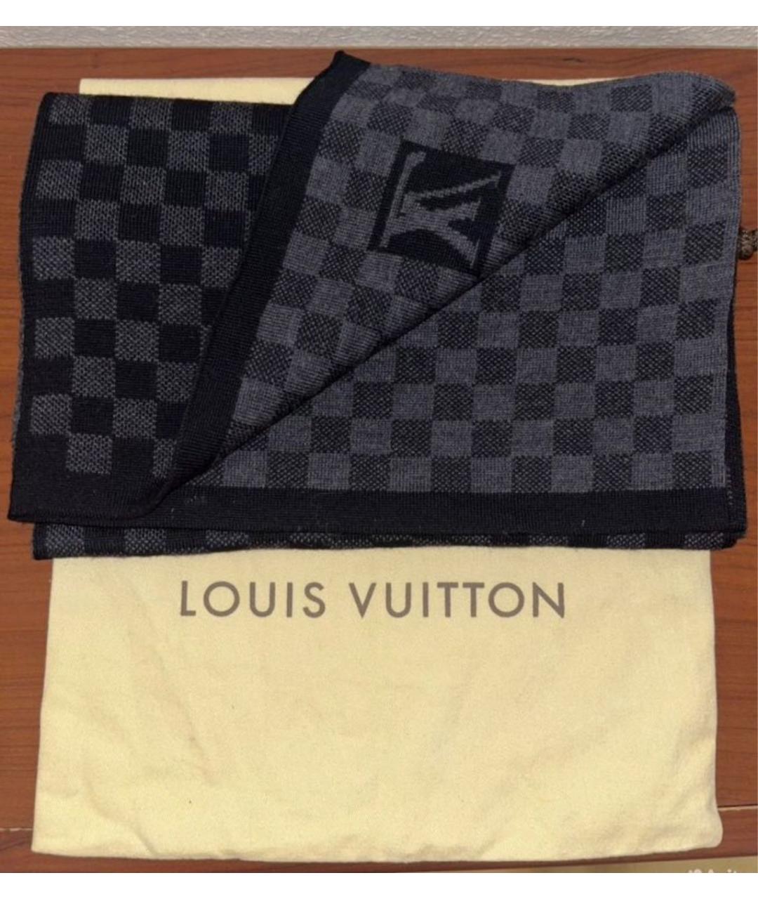 LOUIS VUITTON Черный шерстяной шарф, фото 2