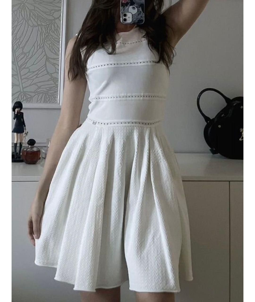 ELISABETTA FRANCHI Белое вискозное коктейльное платье, фото 5