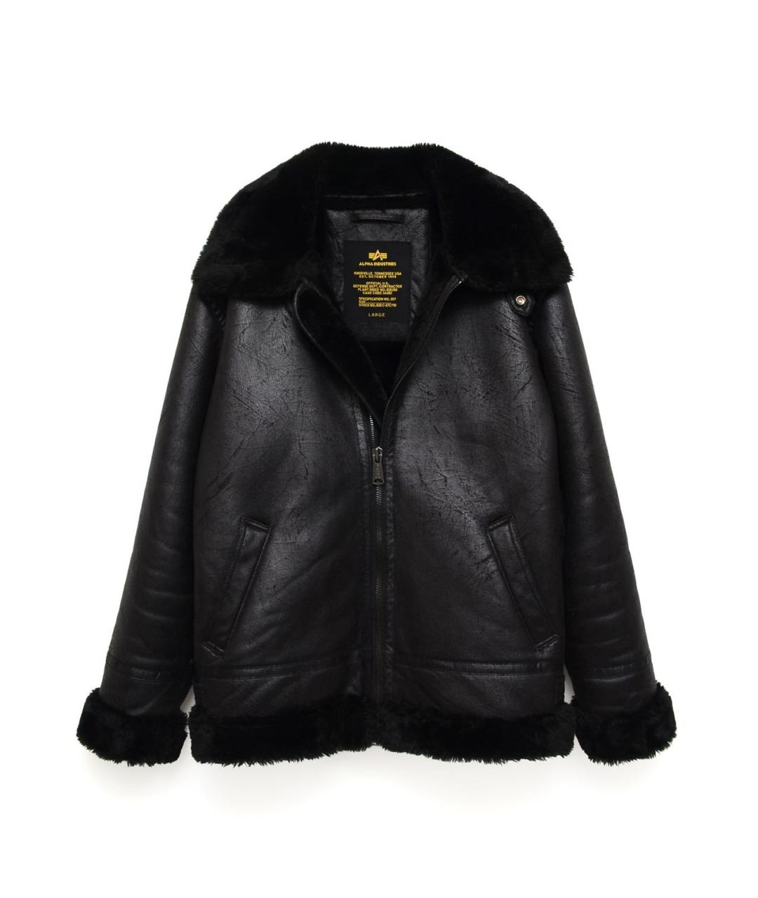 ALPHA INDUSTRIES Черная полиэстеровая дубленка/шуба, фото 9