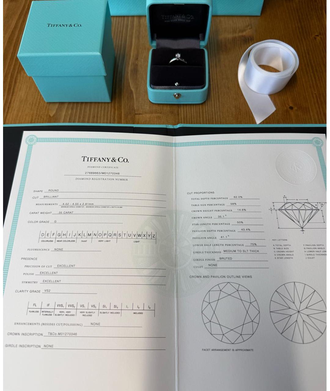 TIFFANY&CO Белое платиновое кольцо, фото 7