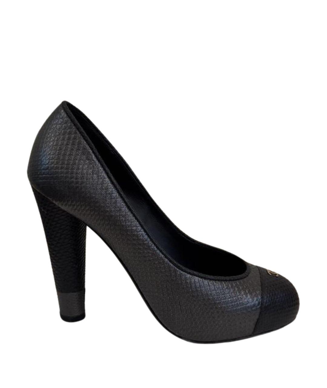 CHANEL Антрацитовые кожаные туфли, фото 1