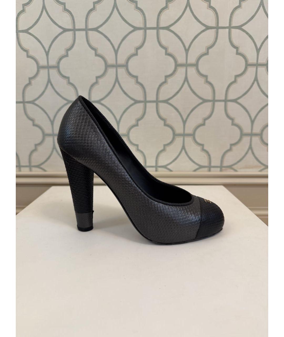 CHANEL Антрацитовые кожаные туфли, фото 7