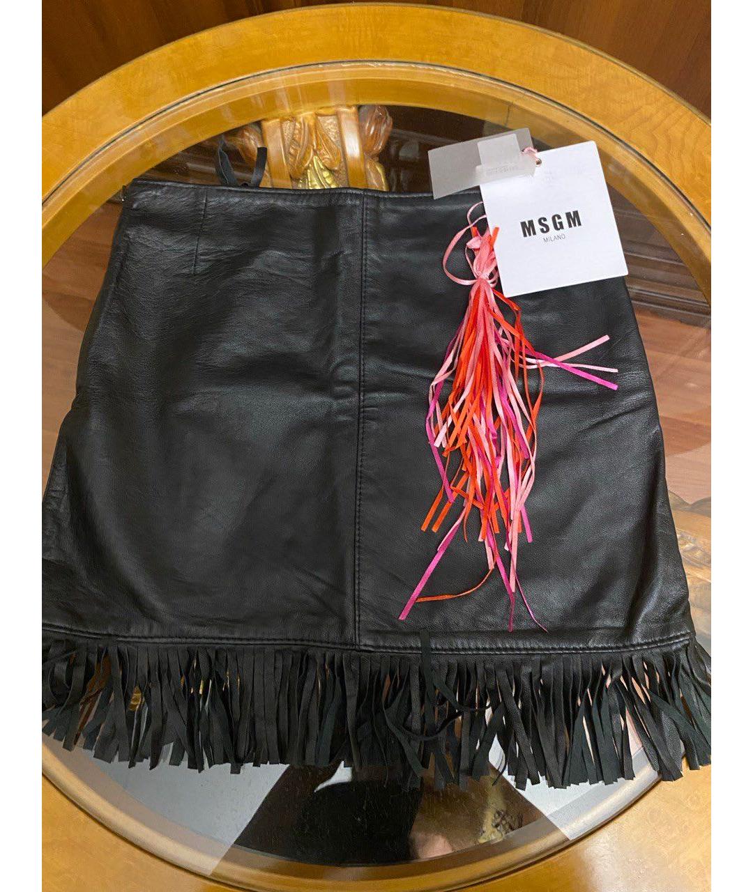 MSGM Черная кожаная юбка, фото 6