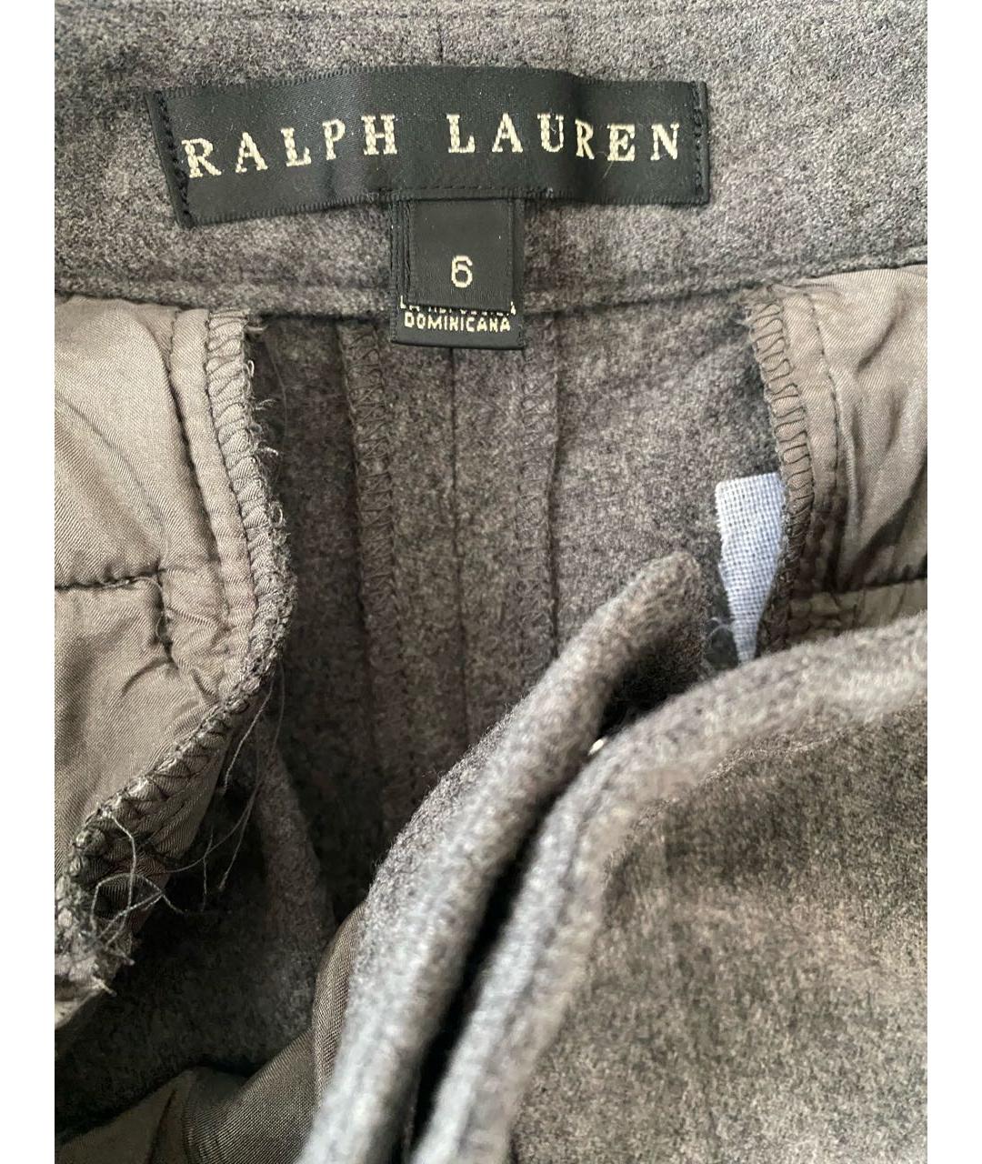 RALPH LAUREN Серые шерстяные прямые брюки, фото 3