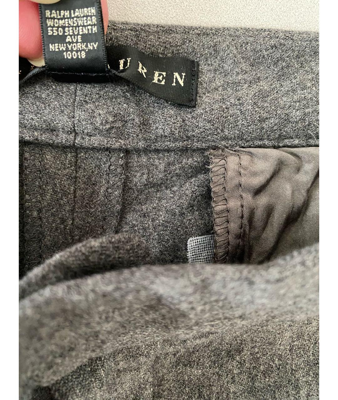 RALPH LAUREN Серые шерстяные прямые брюки, фото 8