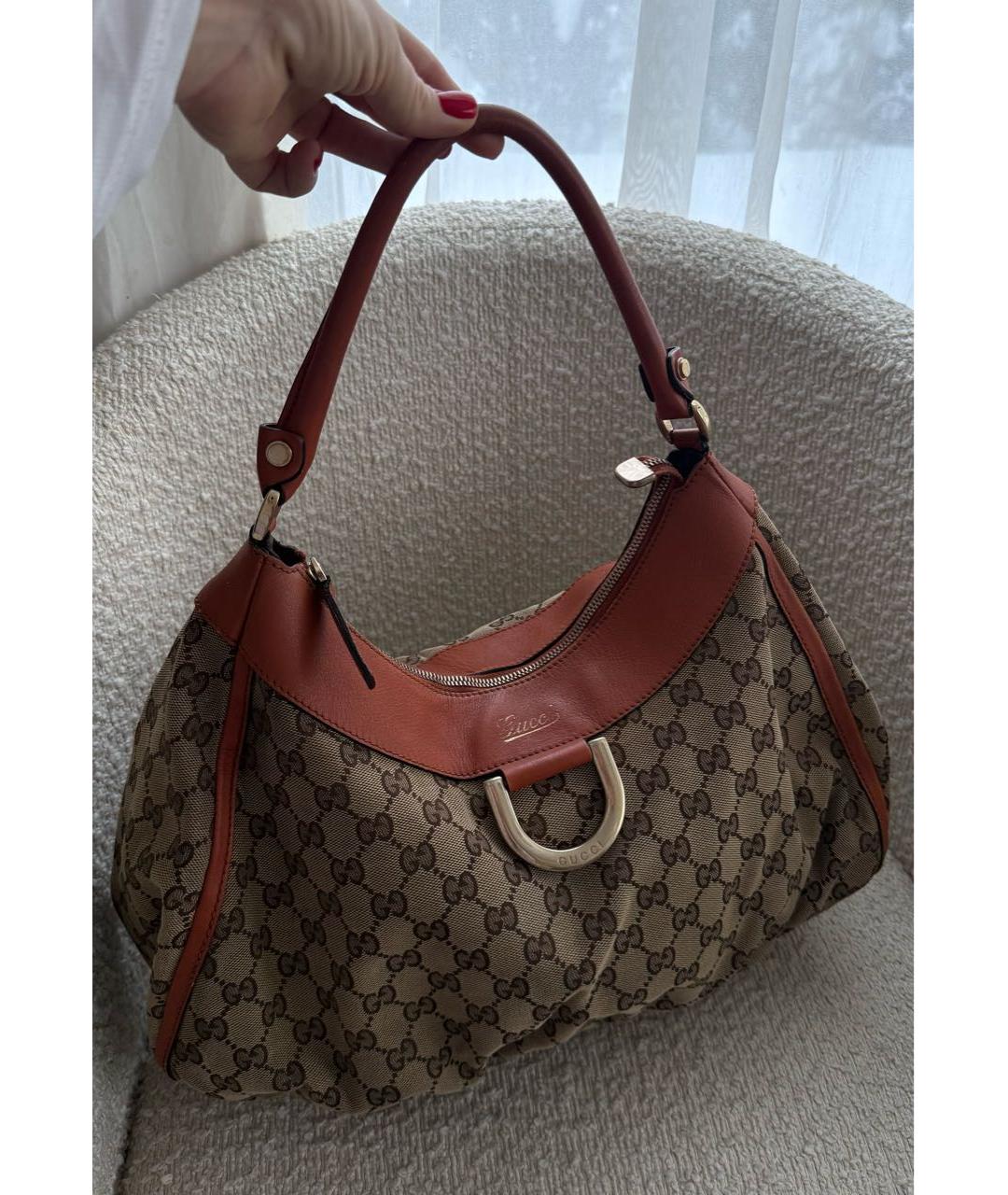 GUCCI Коричневая тканевая сумка с короткими ручками, фото 3